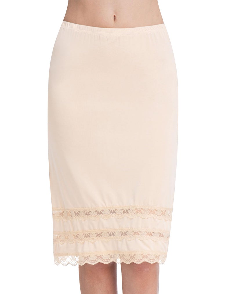 MANCYFIT Half Slips for Women Underskirt Dress Extender Lace Trim Knee Length Midi Skirt 19-26" Length Nude XX-Large - Image 1